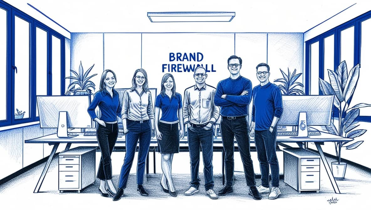 The Brand Firewall team in their office